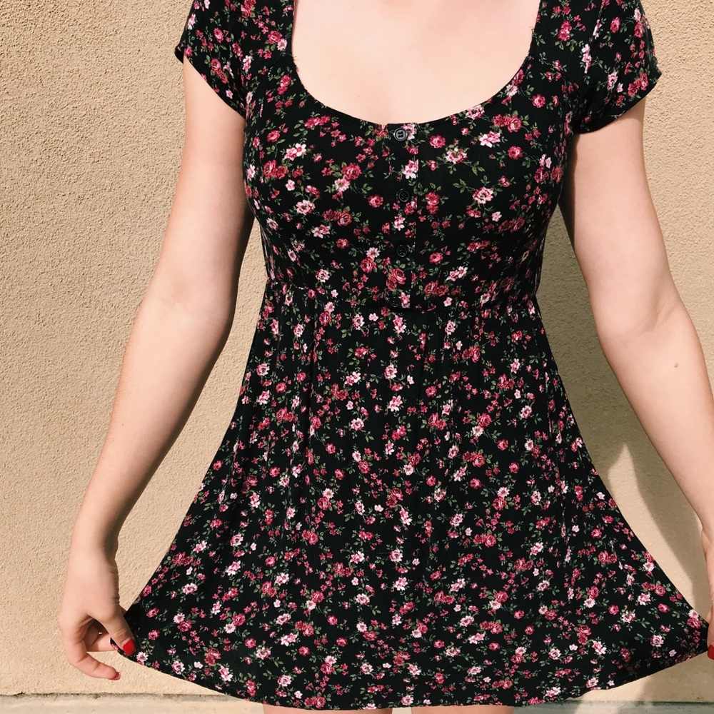 Black floral printed dress